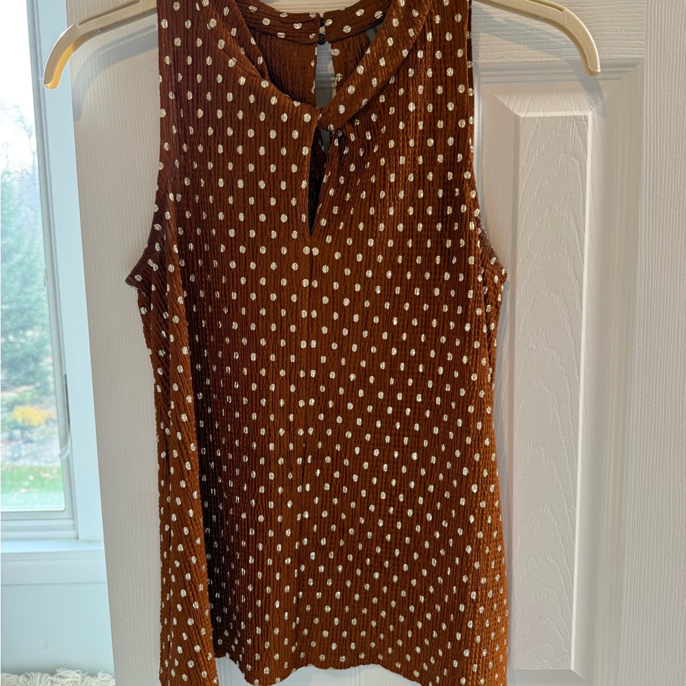 Anthropologie Brown Sleeveless Top with White Dots